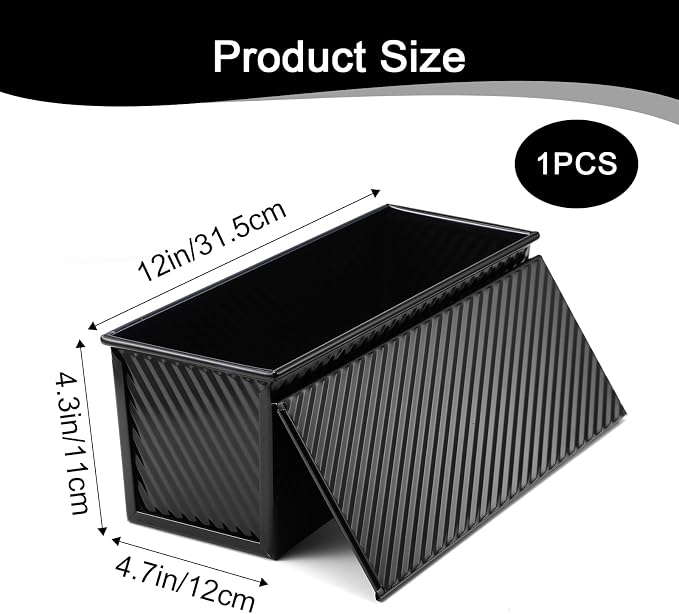 Pullman Loaf Pan with Lid, 13 × 4 Inch 2.2 LB Non-Stick Carbon Steel Bread Pans, Heavy Duty Corrugated Toast Pan for Homemade Sandwich and Sourdough Bread Baking Toasting