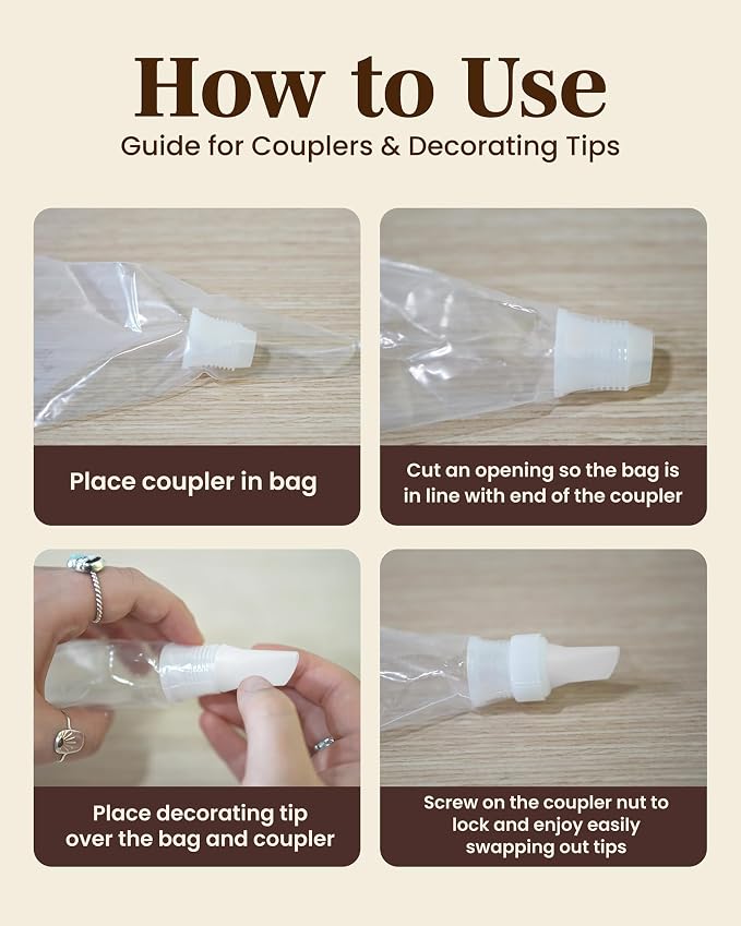 Reusable Plastic Piping Tips - Standard Size Petal Tip #104 20 Pack with 2 Couplers Icing Nozzles for Cake Decoration Dessert Design Baking Supplies and Piping Bags Base Ø 0.75", Height 1.25"