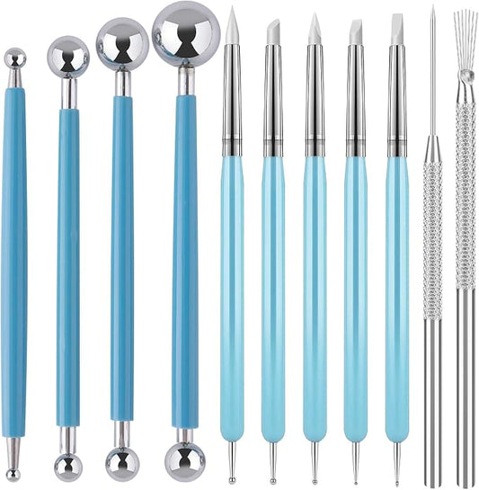 EUOCENK 11PCS Silicone Clay Sculpting Tool, Ball Stylus Clay Tools, Clay Shaper & Sculpter Brushes for Dotting, Painting Mandalas, Embossing, Nail Art, Polymer, Pottery Crafts, Rhinestone, Rock
