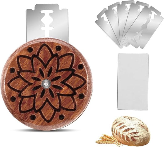Gjinxi Bread Lame Sourdough Scoring Tool, Wooden Dough Scoring Knife with 5 Razor Blades, Ergonomic UFO Bread Lame Knives Sourdough Razor Scorer Breads Bakers Slashing Baking Tool