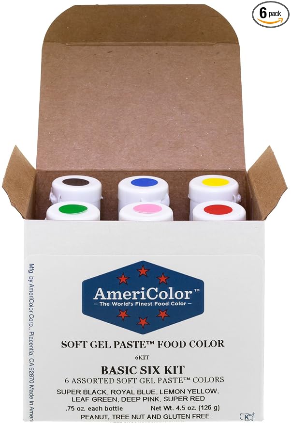 AmeriColor Basic Six Kit Soft Gel Paste Food Color, 0.75 Ounce, 6 Pack Kit