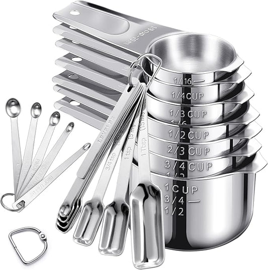 20PCS Measuring Cups and Spoons Set, Stainless Steel Stackable Nesting Measuring Set with Leveler for Baking, Cooking, Dry & Liquid Ingredients