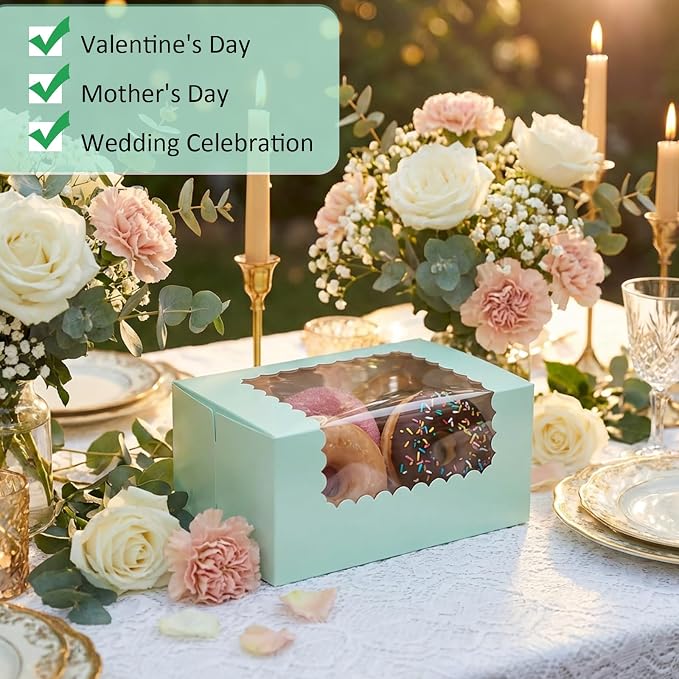 Ireer 60 Pcs 8x4x4 Inch Sage Green Bakery Boxes with Window Cookies Boxes Pumpkin Roll Container Donut Box Pastry Cake Packaging Safe for Wedding Cookies Loaf Muffins Breads Dessert Candies Treat