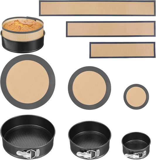 4" 7" 9" Springform Cake Pans Set with Easy Clean Silicone Baking Mat and Silicone Liners Protector Prevent Cake from Sticking to Bottom and Side Nonstick Cheesecake Pan with Removable Bottom