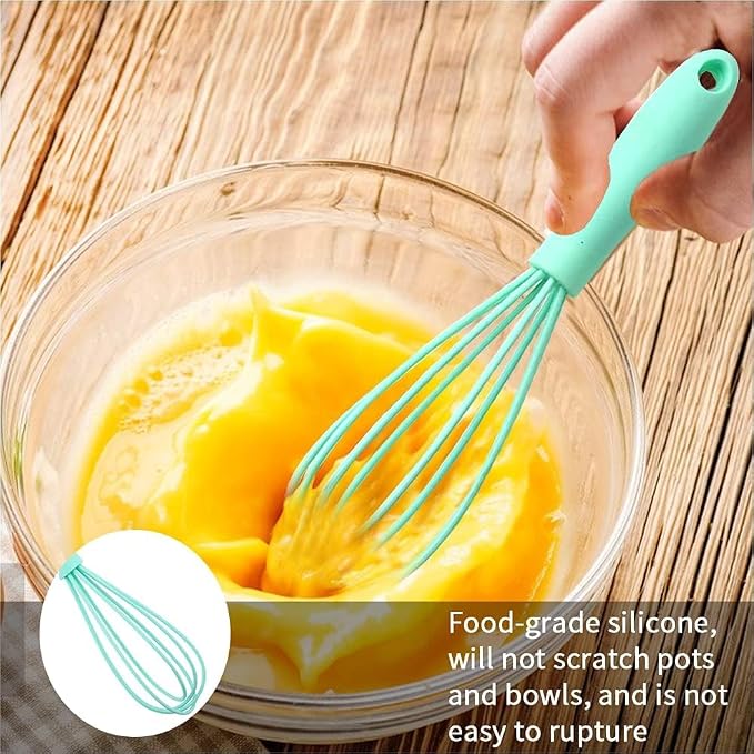 5 Pcs Silicone Mini Whisk - Stainless Steel Dough Whisk, Non Stick Hand Tiny Balloon Wire Whisk, Milk Egg Frother for Blending, Whisking, Beating, Stirring, Baking