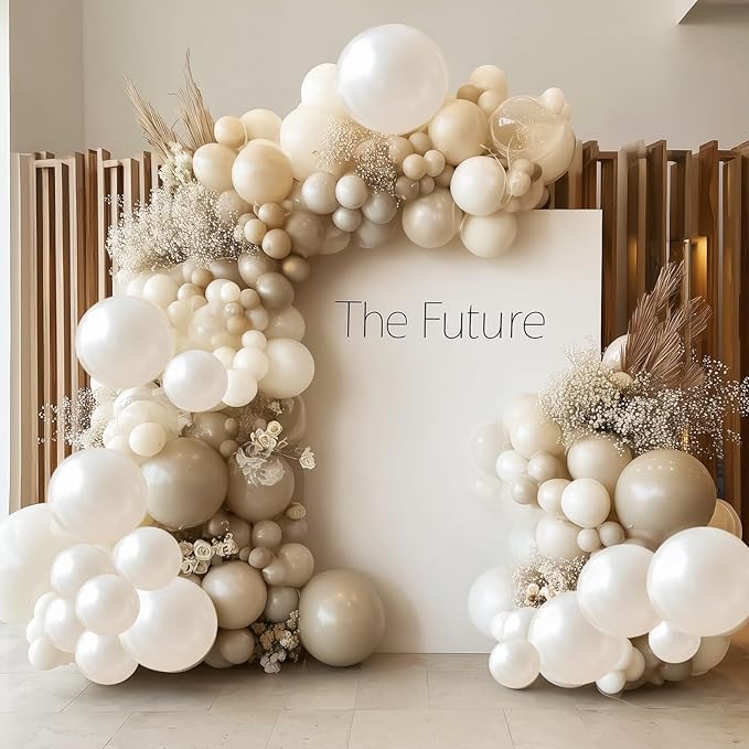 RUBFAC 129pcs Pearl White Balloons Different Sizes 18 12 10 5 Inch for Garland Arch Kit, Latex Balloon for Wedding Engagement Anniversary Bridal Baby Shower Birthday Party Decoration