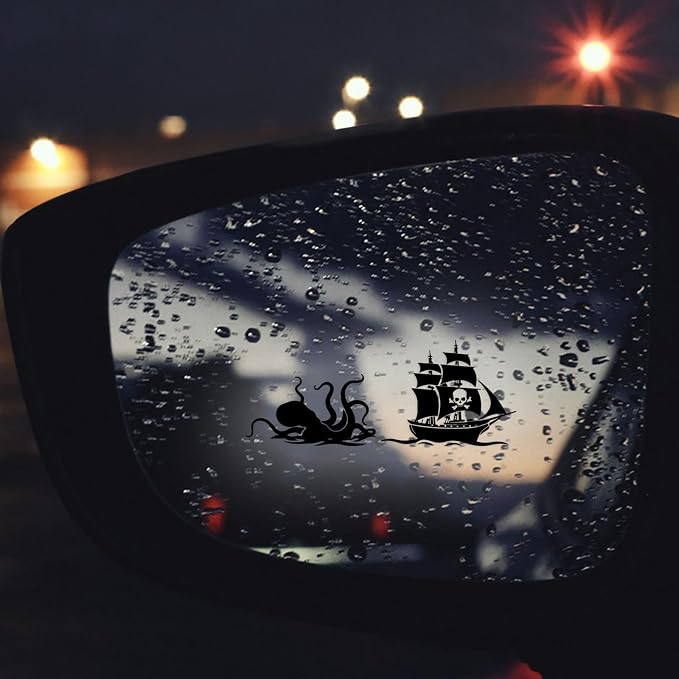 3 x Pirate Ship Car Mirror Decal Black Stickers for Cars Rearview Mirror Decal for Women Cute Decals Vinyl Affirmation Stickers for Window, Tumbler, and Water Bottle