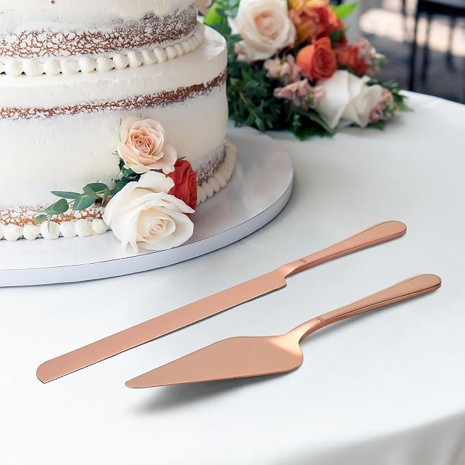 SANEXC Cake Cutting Set for Wedding - Extended Cake Knife And Server Set Thickened Stainless Steel Cake Cutter and Pie Spatula Great for Birthday Anniversary Christmas Gift Rose Gold 2 Pcs