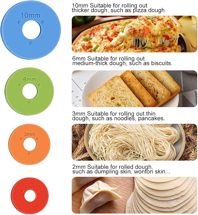 8 pcs Rolling Pin Guide Ring Spacer Bands Set - (2/3/6/10mm), Suitable as Roling Pin with Thickness Rings, KitchenTools for Dough Thickness, Multicolored Flexible Silicone Slip On Baking Accessories