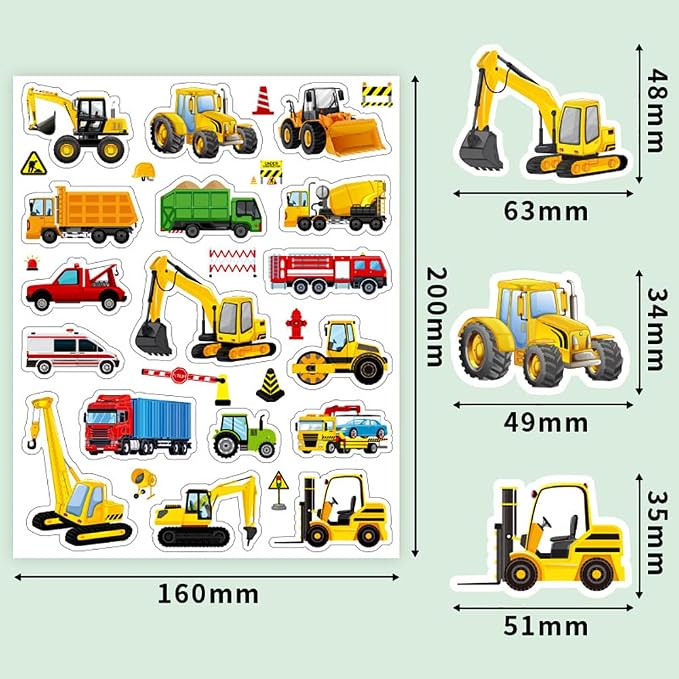 Construction Vehicle Stickers, Waterproof Truck Decals Featuring Excavator Bulldozer Tractor Fire Truck Ambulance Engineering Car Stickers for Scrapbooking Construction Party Favors