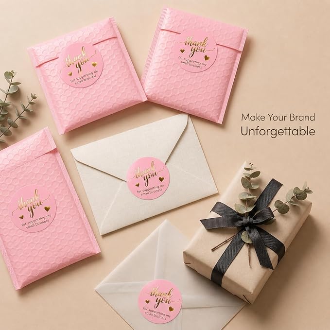 500 Thank You for Supporting My Small Business - Stickers 2 Inch Round Sticker Labels, Pink Gold Foil Thank You Labels for Packaging, Small Business Stickers for Envelopes, Boxes, Bags & Orders