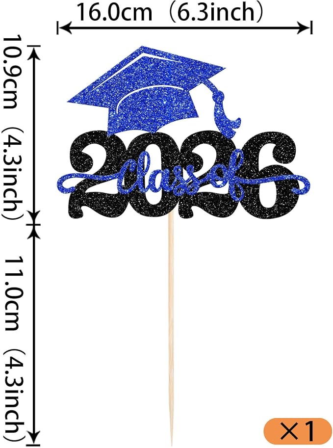1 Pack Class of 2025 Cake Topper Glitter Congrats Grad Cap 2025 Graduation Cake Pick for 2025 Graduation Theme High School Boys Girls Graduate Party Cake Decorations Supplies Black Blue