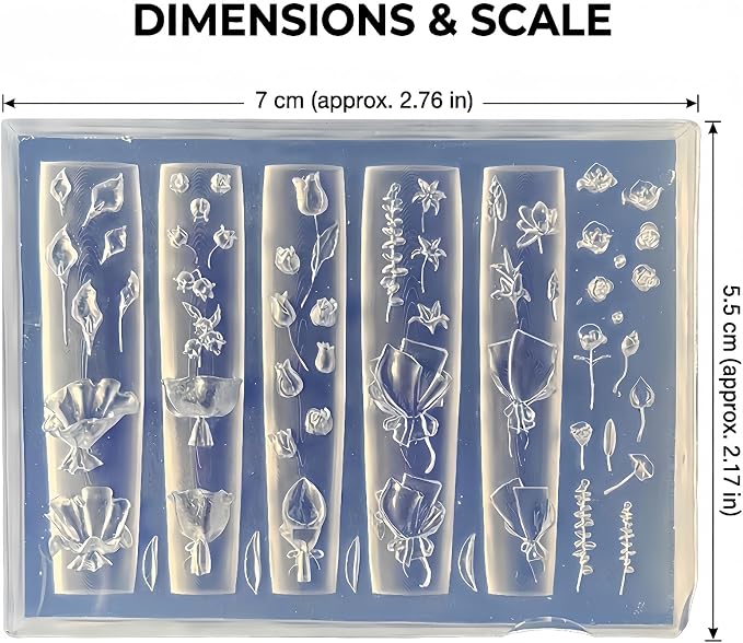 Tulip Flower Nail Art Silicone Mold, 3D Bouquet & Floral Stem Nail Charms Mold, Flexible Reusable Silicone Mold for Acrylic Gel Resin Nail Decoration, DIY Nail Accessories