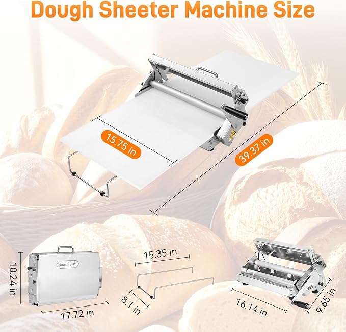 Folding Dough Rolling Machine with 39.4'' x 15.8" Sheeter Board, Stainless Steel Manual Dough Sheeter for Home Manual Dough Roller Machine with Thickness Adjustable for Making Fudge Crust, Pizza Dough