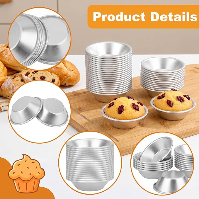 Yesland 40 Pack Mini Egg Tart Mold, 2.8 Inch Aluminum Tart Tin Pans, Pie Tartlets Dessert Molds, Nonstick Reusable Baking Cups for Cupcake, Cookie, Pudding, Silver