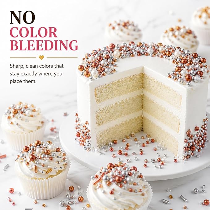 Confect Sprinkles for Cake & Cupcake Decoration | Pack of 5 Party Sparkle Sprinkles | Champagne Gold Pearl | Sliver & Bronze Jimmies Sliver Sparkling Sugar | Vegan, Gluten-Free, Nut-Free, Soy-Free, Dairy-Free, Palm Oil-Free - 5 Oz