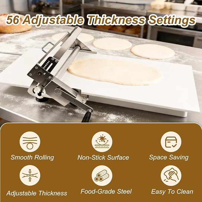 40.5"X22.8" Folding Dough Sheeter Machine, Manual Stainless Steel Dough Roller Machine with 56 Adjustable Thicknesses for Pizza, Pastry, Cookie Dough