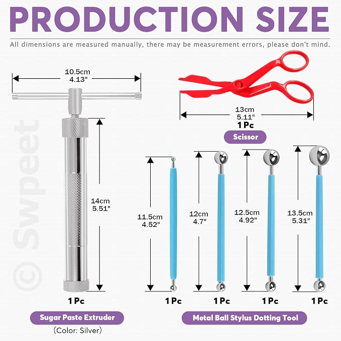 Swpeet 36Pcs Silver Clay Extruder Gun Fondant Sugar Paste Extruder Clay Cake Sculpture Gun, Ball Stylus Dotting Tool with Plastic Scraper, Cake Decorating Supplies Modeling Tool