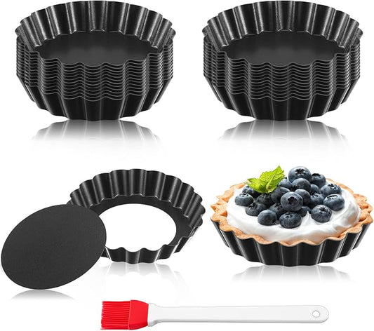 Patelai 24 Pieces Mini Tart Pans 4 Inch with Removable Bottom Round Nonstick Quiche Pan Heavy Duty Fluted Sided Small Tart Tins Mold for DIY Kitchen Baking Pies, Mousse Cakes, Muffins, Fruit, Desserts