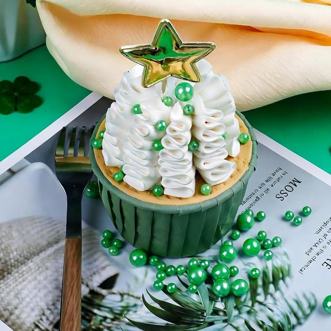 Green and Yellow Pearl Sprinkles for Cake Decorating Edible, ST Patrick Day Sprinkles with 4 Sizes Sugar 130g/4.6oz, for Cupcake, Ice Cream, Donuts, Macaron Toppings Supplies (2mm, 4mm, 7mm, 1cm)