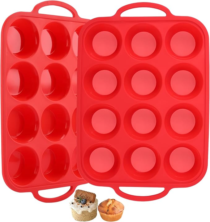 Silicone Muffin Pans for Baking 12 Cup with Metal Reinforced Frame, Nonstick 2Pack Regular Size Homemade Cupcake Pan, BPA Free Food Grade, Easy Release, Dishwasher Oven Freezer Safe for Egg Bite Molds