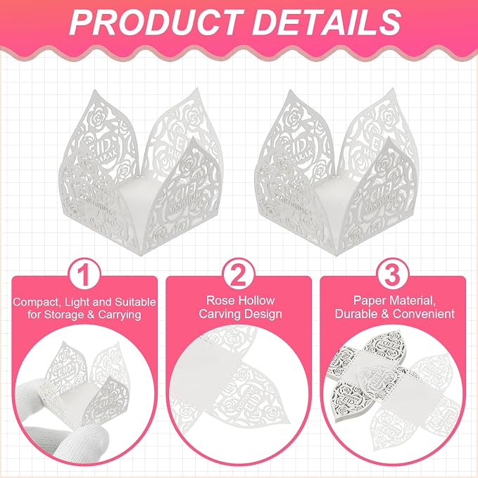 uxcell 25 PCS Truffle Wrappers 0.43x0.43 Inch Square Cupcake Liners Baking Wrappers Hollow Out Paper Dessert Cups for Wedding Birthday White