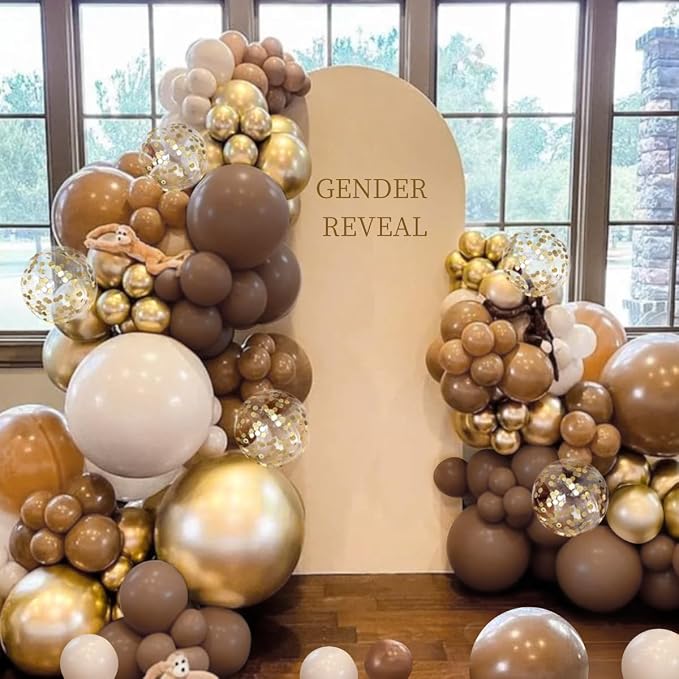 Brown Balloon Garland Arch Kit, 167Pcs Latex Balloons Different Sizes Dark Brown Camel Sand White Metallic Gold for Neutral Bear Baby Shower Safari Birthday Party Decorations