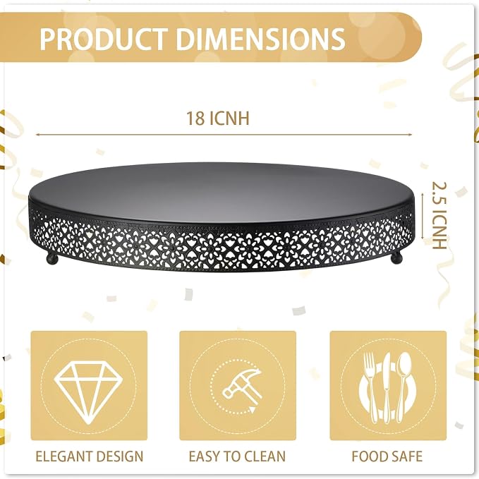 Wenqik Cake Stand 18 Inch Round Metal Cupcake Dessert Wedding Cake Stand Cookies Display Holder Fruit Serving Tray for Table Wedding Birthday Anniversary Party(Black)