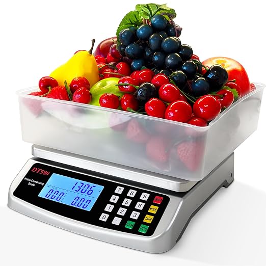 110lb/50kg Food Scale Digital Kitchen Scale with Tray Large LCD Display 304 Stainless Steel Commercial Price Computing Scale Counting Scale for Baking Cooking Meat Industry Counting Adapter Included
