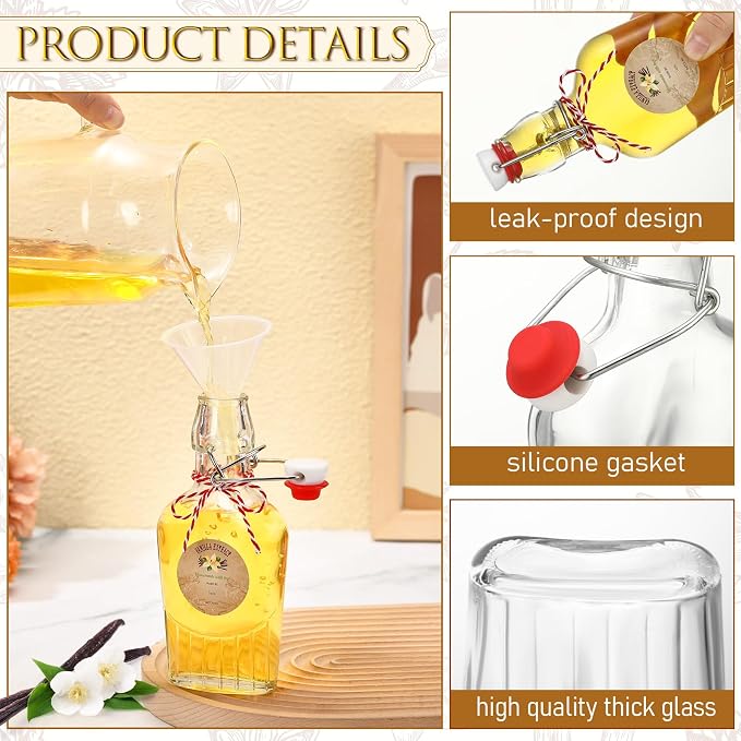 Uiifan 2 Pack 8 oz Vanilla Extract Bottles with Swing Top Flask Whiskey Pocket Glass Flask for Homemade Vanilla Extract Lemon Kombucha Water Apply Christmas Wedding Gift