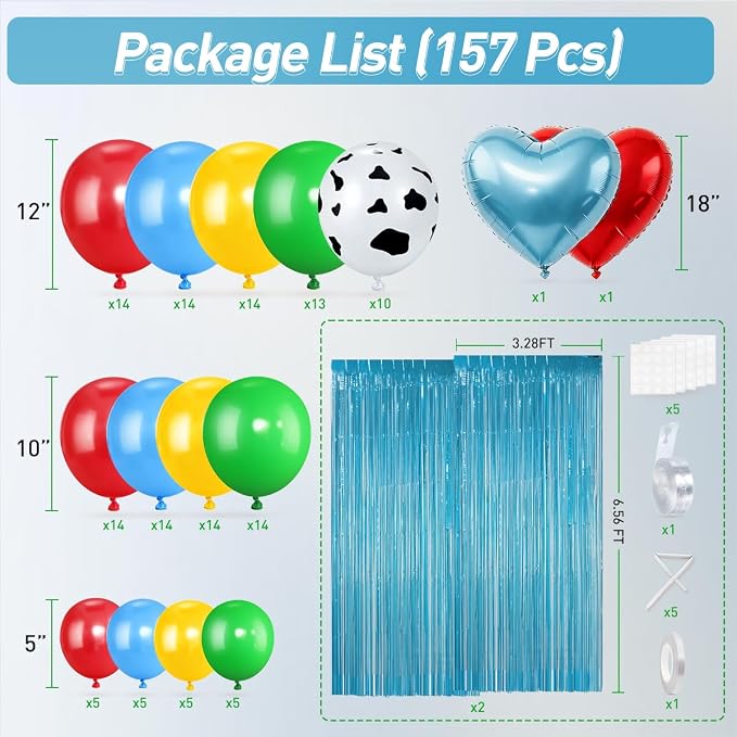 Toy Inspired Story Balloons Garland Arch Kit with Light Blue Fringe Curtain for Boys Farm Rodeo Cowboy Boots Animal Themed Baby Shower Birthday Kids Barnyard Celebration Party Decorations