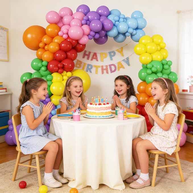 174Pcs Colorful Rainbow Balloons Arch Kit, Multicolor Party Decor for Back to School, Mexican Fiesta & Carnival Celebrations | Easy DIY Decor for Birthday & Classroom Welcome