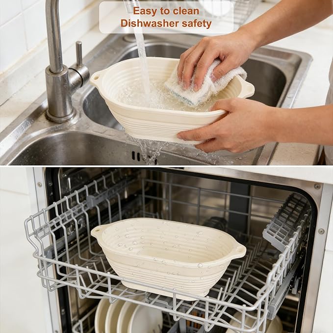 4 Pcs Upgraded Silicone Banneton Bread Proofing Basket with Handles - Reinforced Rim Support, 10" Oval Foldable Bowls for Sourdough Bread Baking, Oven & Dishwasher Safe-BPA Free