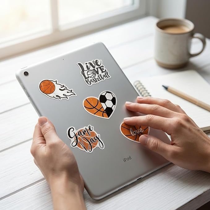 50 Pcs Basketball Stickers for Scrapbooking, Waterproof Vinyl Sports Stickers for Laptops Water Bottles Journals, Cool Basketball Quotes Hoop Decals for Boys Kids
