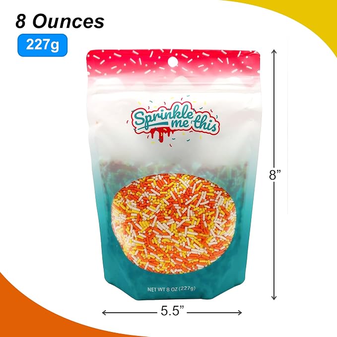 Harvest Candy Corn Blend- Orange White Yellow Cake Pop Cookie Cupcake Cakes Semi-Sweet Edible Confetti Decorations Sprinkles Dessert Jimmies Toppers - 8 OZ