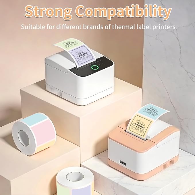 2"x2" 500pcs Square Thermal Labels, Colored Stickers for Thermal Printer | Waterproof, Multi-Color, Macaron Pastel, Oil-Proof, BPA-Free, Strong Adhesive, DIY Logo, Compatible with Munbyn/Rollo/Zebra