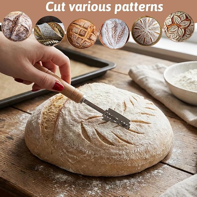 2 Pcs Banneton Bread Proofing Baskets with 2 Linen Liners & Bread Lame, Includes 5 Blades Replacement, Sourdough Proofing Baskets for Rising, Shaping, Scoring