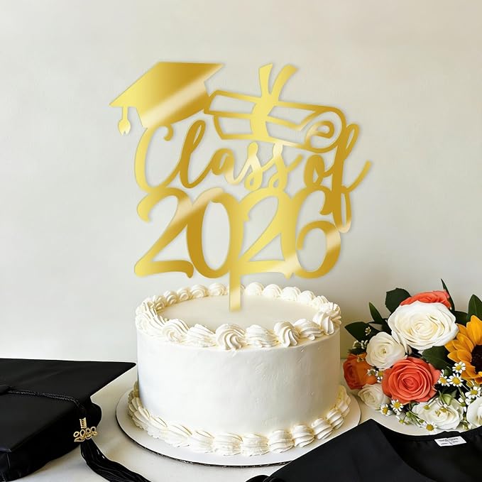 Gold Class of 2026 Congrats Grad Cake Topper Glitter Graduation Party Supplies - High School College Graduates -College Graduate Cake Topper Decorations (Class of 2026 Acrylic gold)