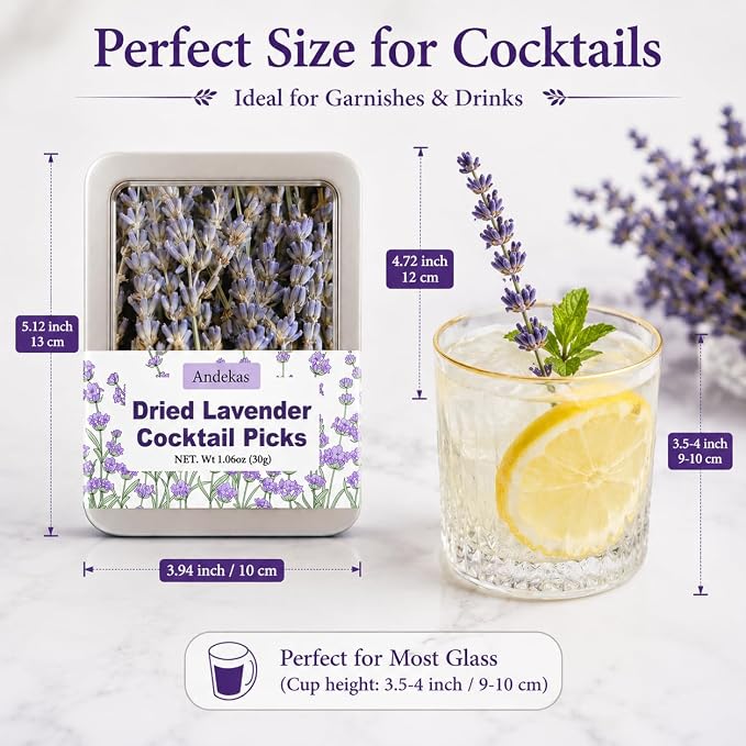 110+ Edible Lavender Sprigs, 4.72" Culinary Lavender Sticks for Tea, Dessert, Cocktails & Food Presentation, 1.06 oz(30g) Dried Botanical Stems in Sealed Pouch for Garnish, DIY Gifts & Visual Plating