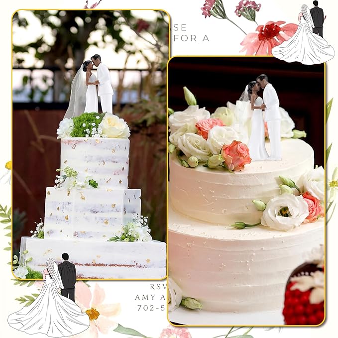Remerry 4.5" Wedding Bride and Groom Cake Topper Vintage Elegant Wedding Cake Topper Couple Figurine Novios Para Pastel for Engagement Romantic Funny Couple Statue Anniversary (Romantic Era,Black)