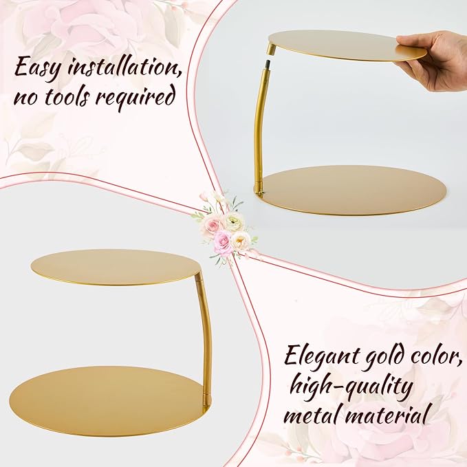 LemonRoad 6''+8'' Gold Floating Cake Stand 2 Tier Metal Wedding Cake Stand Spacer Separator Round Decorative Dessert Display Riser Pastry Holder for Birthday Anniversary Party Centerpiece (Classic)