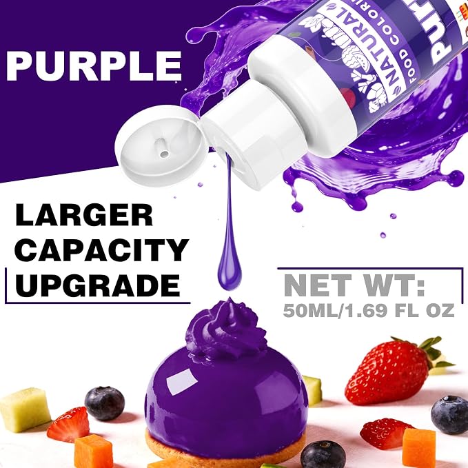 Purple Natural Food Coloring - 50ml Plant Based Food Dye, No FD&C & Artificial Dyes, Gluten-Free, Food-Grade, Vibrant Liquid Colors for Icing, Baking, Cake Decorating, Frosting, Fondant, Slime - 1.69 Fl.Oz Bottles