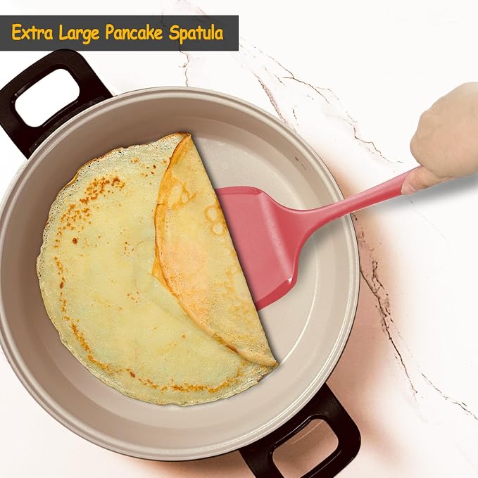 Silicone Spatula Set, 600°F Heat Resistant Silicone Spatula Turner Flipper for Cooking, Non Stick and Non Scratch Kitchen Utensils for Eggs & Pancakes, 4 Pack, Red