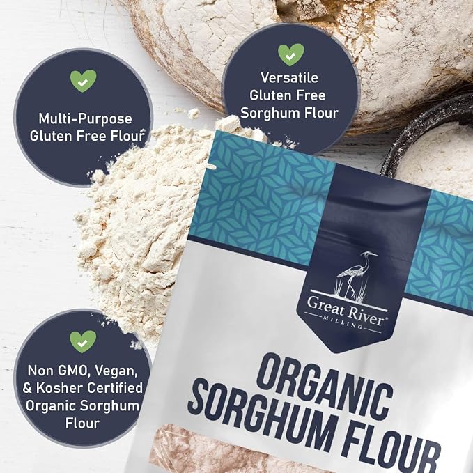 Great River Milling Organic Sorghum Flour | Gluten Free Whole Grain Flour | USDA Organic, Non-GMO, Kosher, Vegan Certified | Mild, Versatile Baking Ingredient for Breads, Cookies & Batters | 5 Lb