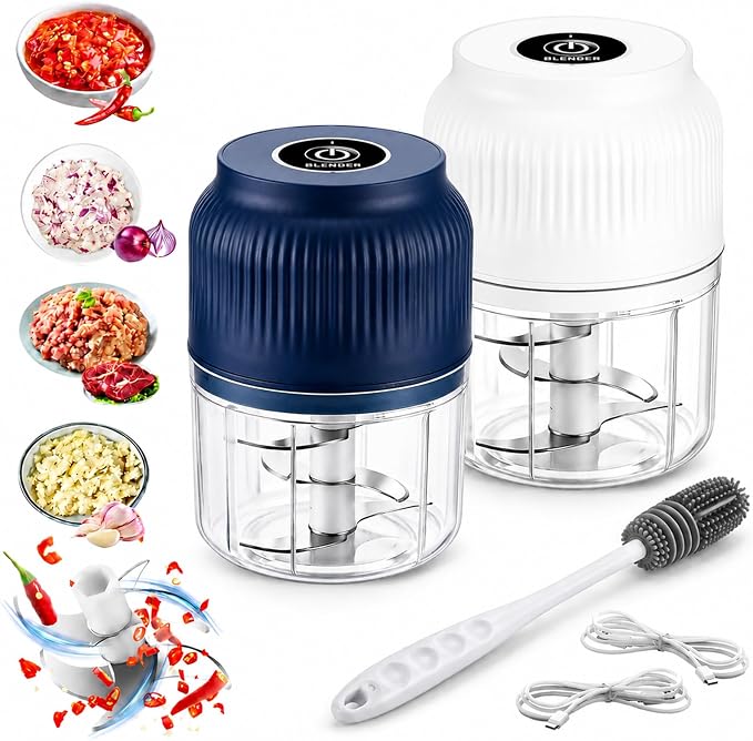Household Electric Garlic Crusher, Mini Electric Food Chopper with 6 Blades, 350ml Cordless Garlic Mincer with Lid, One-Touch Food Processor for Onion, Ginger, Chili, Herbs, Nuts (Mixed)