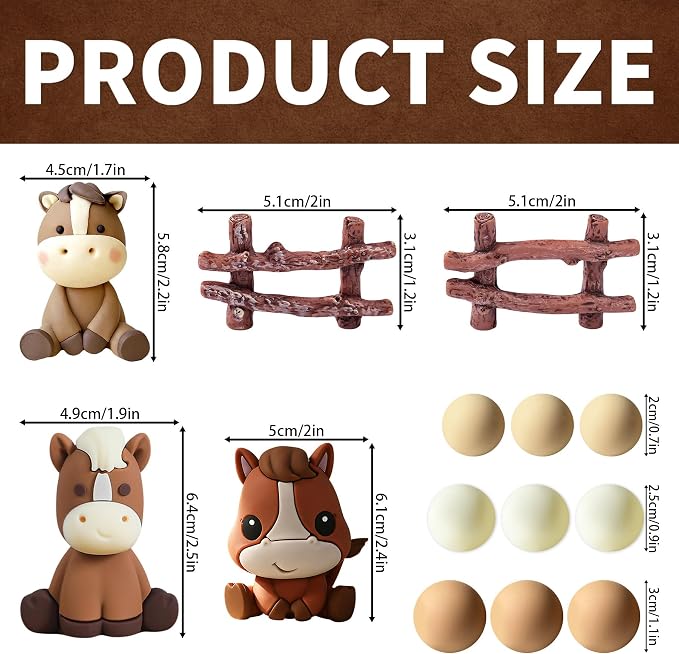 Horse Cake Topper, Cowboy Theme Cake Decorations with Fence and Ball (brown)