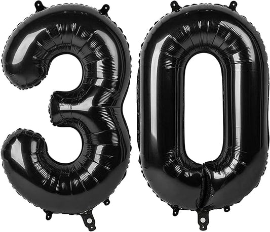 Black Number 30 Balloon 40 Inch, 30th Birthday Party Decorations for Children, Giant 30 Foil Balloon for Party Supplies