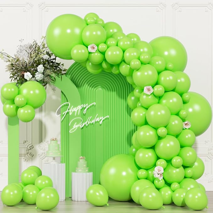 104pcs Lime Green Balloons Different Sizes Pack -18/12/10/5 Inch Bright Neon Green Balloon Garland Arch for Baby Shower, Gender Reveal, Christmas, Dinosaur Jungle Theme Birthday Party