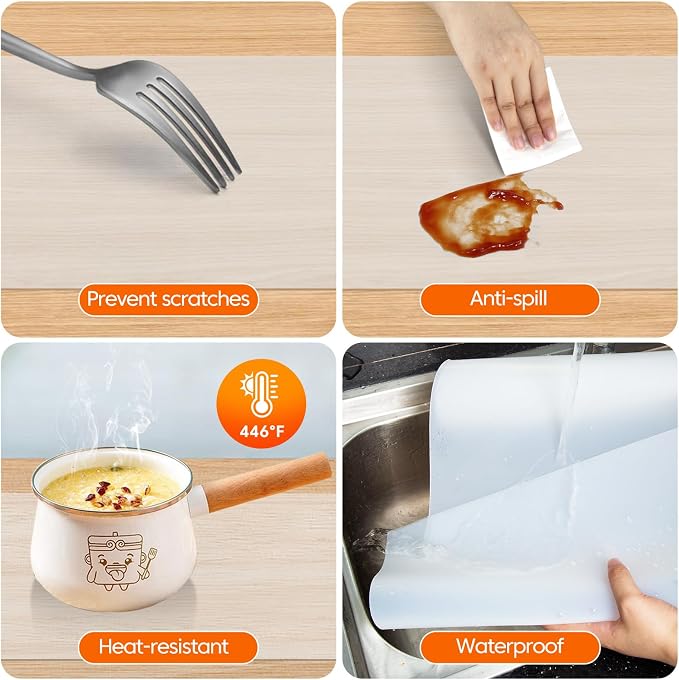 Large Silicone Mats for Kitchen Counter, 16" x 72" Heat Resistant mat, Food-Grade Silicone Pastry mat,Multi-Purpose Countertop Protector Mat, Skin-Friendly Surface,Freely Cuttable,Translucent