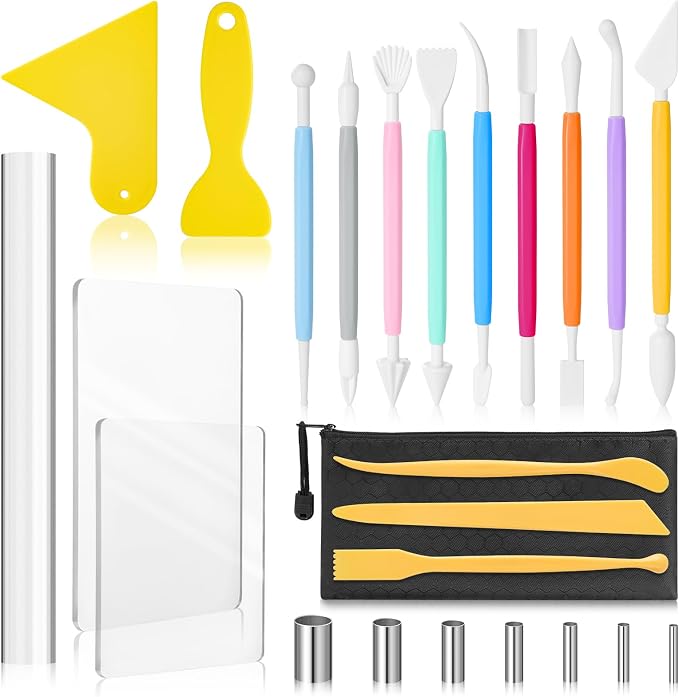 Amrules Clay Tools Kit, 25 PCS Polymer Pottery Tools Set for Beginner, Adults, Pottery Craft, Carving, Drawing, Molding, Modeling, Trimming, Shaping